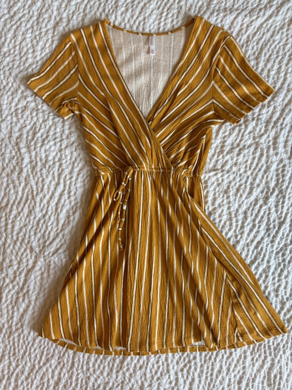 Xhilaration Mustard and White Striped Wrap Mini Dress